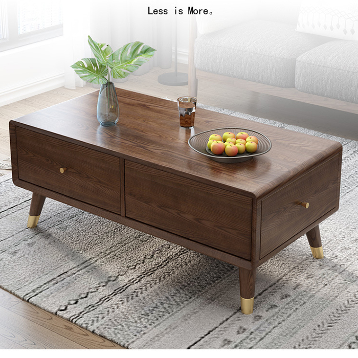 Bàn sofa hiện đại 2 ngăn kéo đa năng 120x60x45cm Bàn trà hình hộp có ngăn kéo Gỗ óc chó cao cấp LUX-BAT03