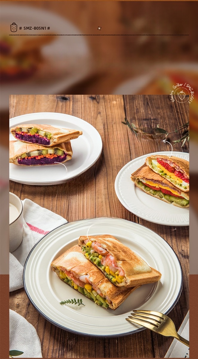 Máy Nướng Bánh Mỳ, Máy Kẹp Bánh Mỳ Sandwich-Waffle 2 Khay BEAR SMZ-B05N1 Công Suất 450 W - Hàng Chính Hãng