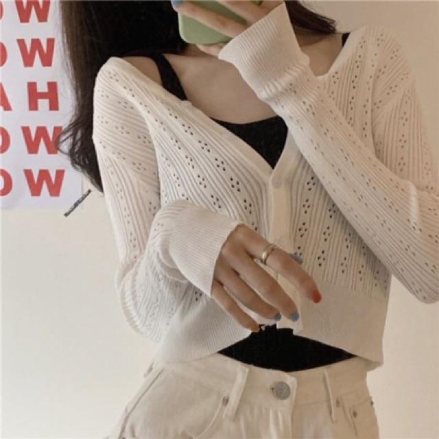 Áo len gân lưới ren hàng khuy style Hàn Quốc summer 2020