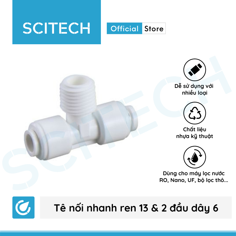 Tê nối nhanh ren 13 ra 2 đầu dây 6 dùng trong máy lọc nước - Hàng chính hãng