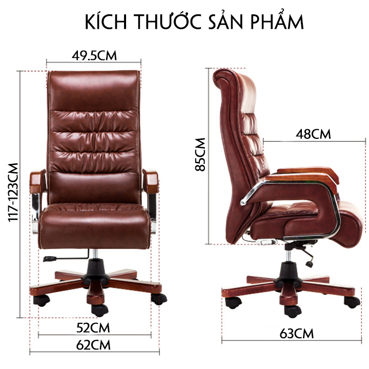 Ghế Giám Đốc, Ghế Chủ Tịch Ghế Văn Phòng Làm Việc Dành Cho Các Cấp Lãnh Đạo Xoay 360 Độ Nệm Cao Su Da PU Cao Cấp Chân Gỗ Chắc Chắn