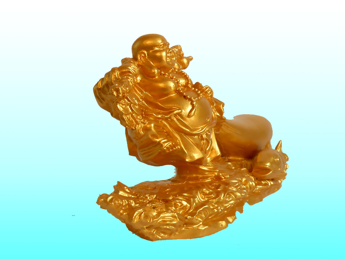 Tượng Phật Di Lặc Kéo Tiền Vàng Phong Thủy May Mắn Tài Lộc dài 21 cm