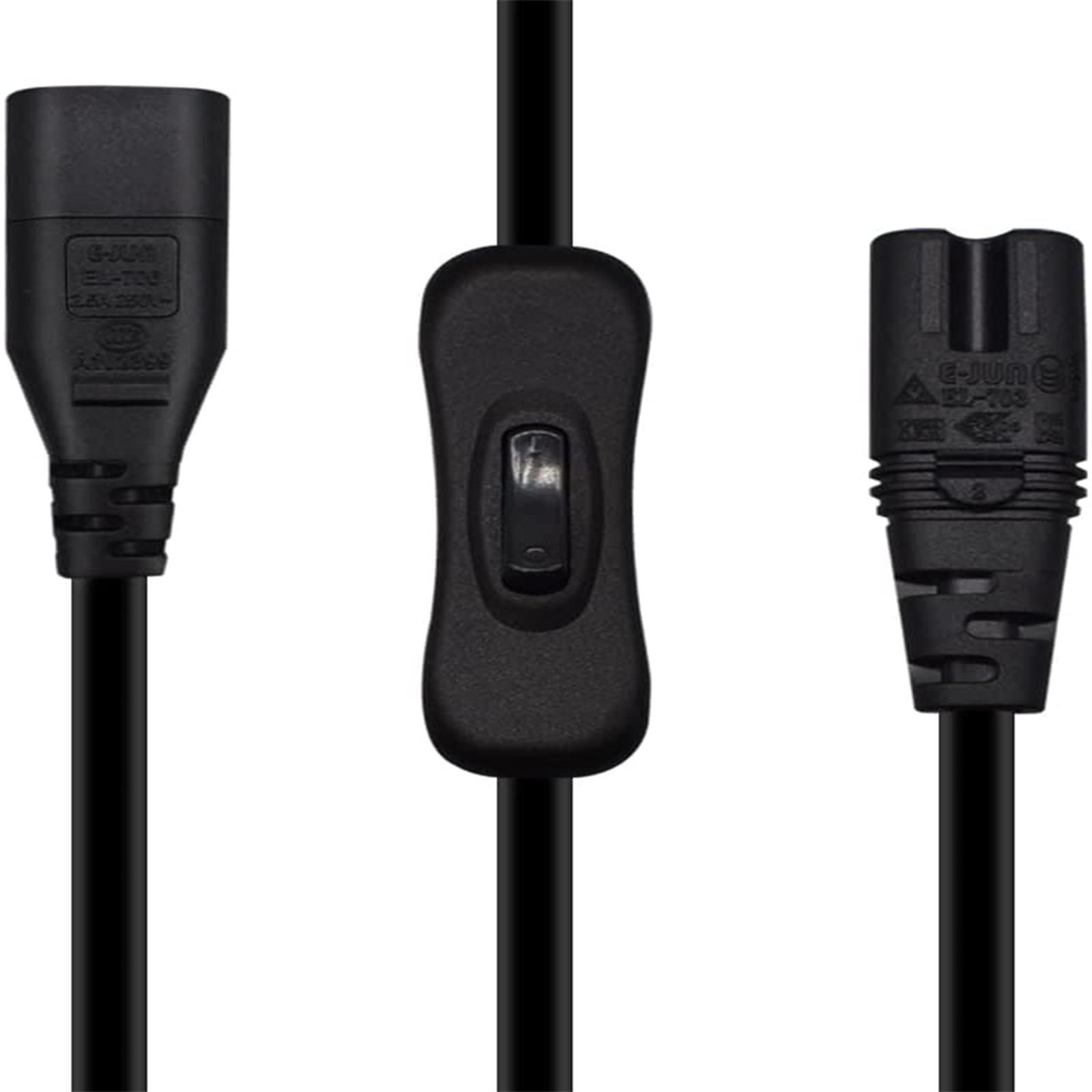 IEC 320 C8 Male to C7 Female Power Cable with On/Off Switch for Computer