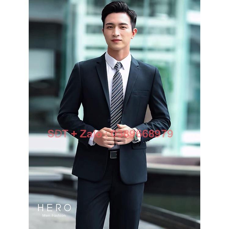 Bộ Vest Nam Cao Cấp 2 Cúc màu đen, Bộ Suit Nam 2 khuy chất vải sịn màu đen