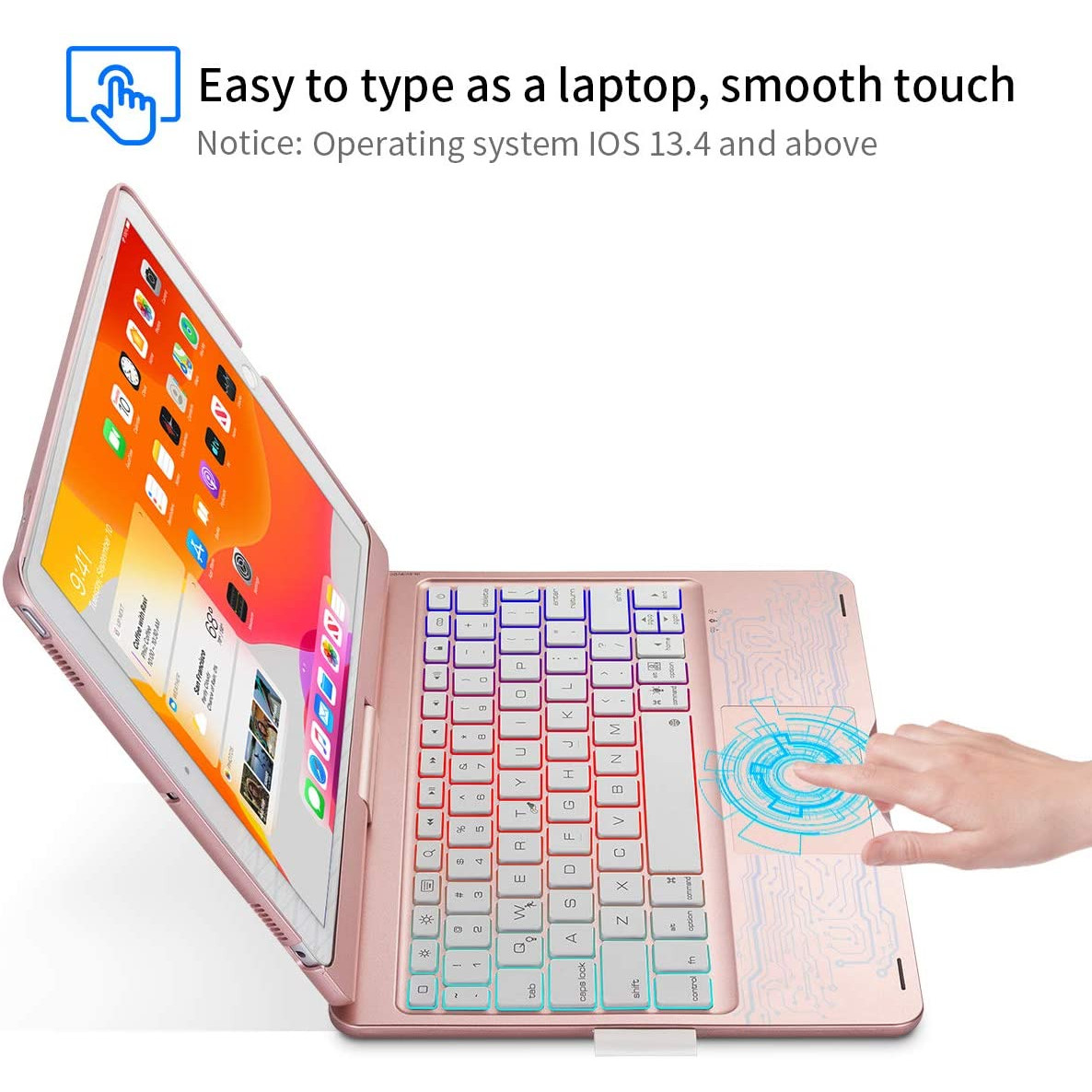 Bàn phím bluetooth 7 màu đèn nền xoay 360 độ có chuột dùng cho ipad 10.2 và ipad 10.5 inch - Hàng chính hãng