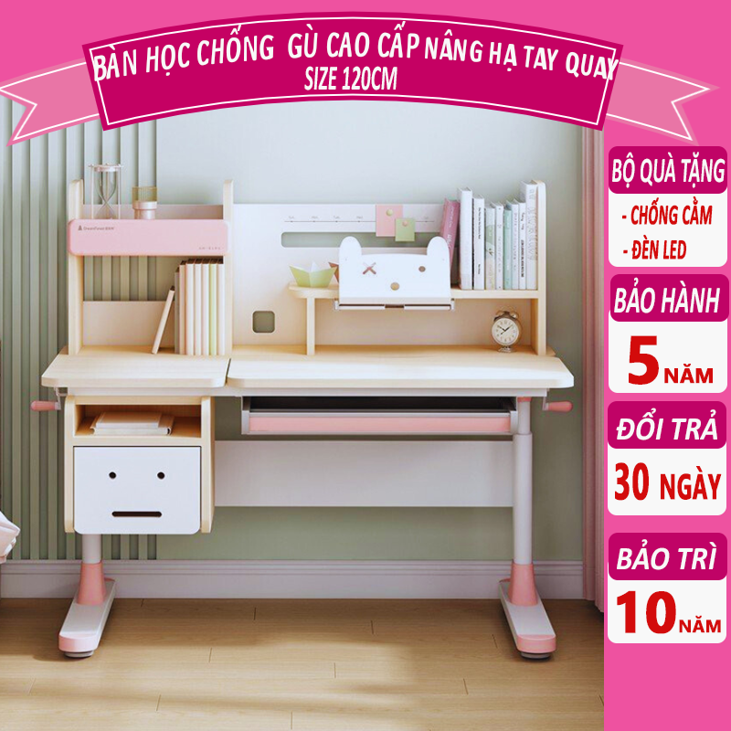 Bàn S01 học sinh chống cận chống gù bàn học thông minh cho bé chỉnh được độ cao có giá đỡ sách và ngăn kéo