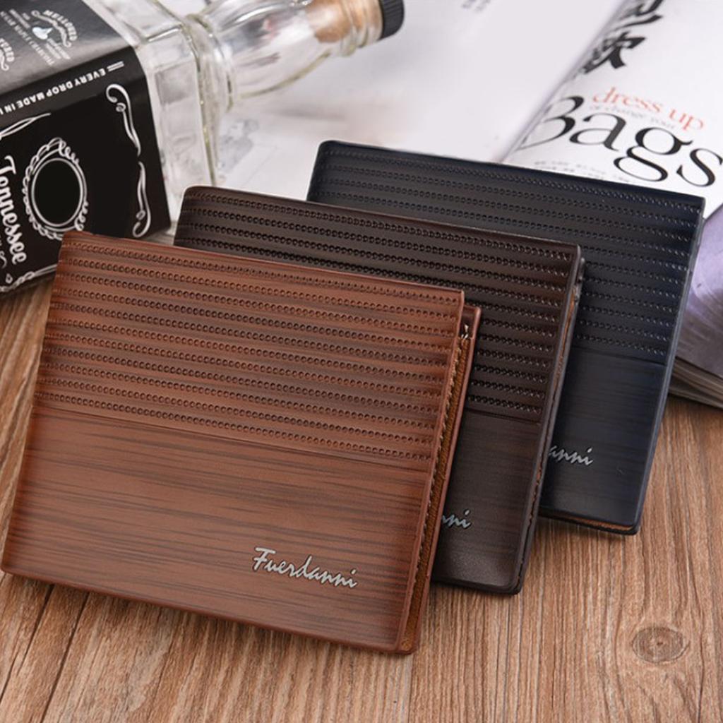 Leather Men Women Wallet Bifold Credit Card Holder Light Coffee