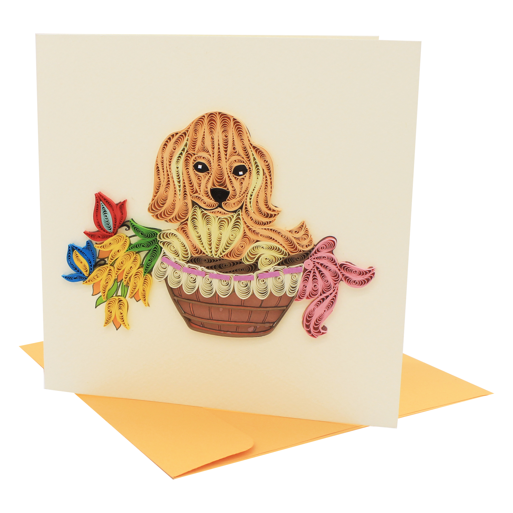 Thiệp Handmade - Thiệp Cún cưng nghệ thuật giấy xoắn (Quilling Card) - Tặng Kèm Khung Giấy Để Bàn - Thiệp chúc mừng sinh nhật, kỷ niệm, tình yêu, cảm ơn...