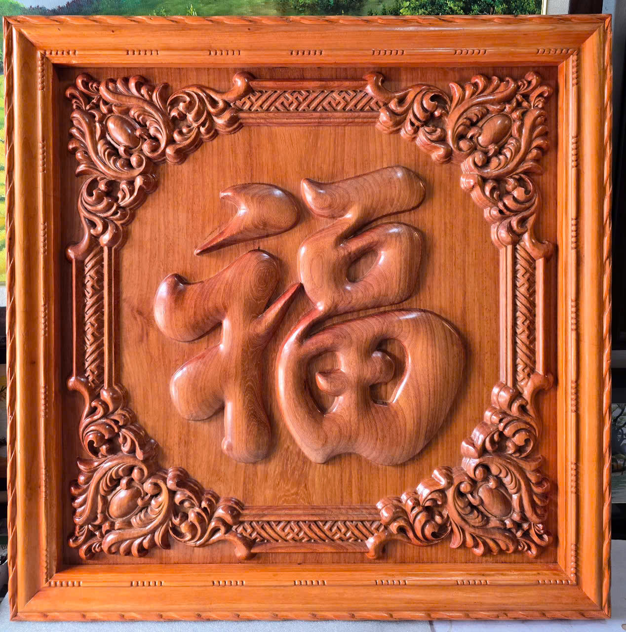 CHỮ PHÚC - GỖ HƯƠNG LIỀN TẤM ĐỤC NỔI SƠN PU CAO CẤP