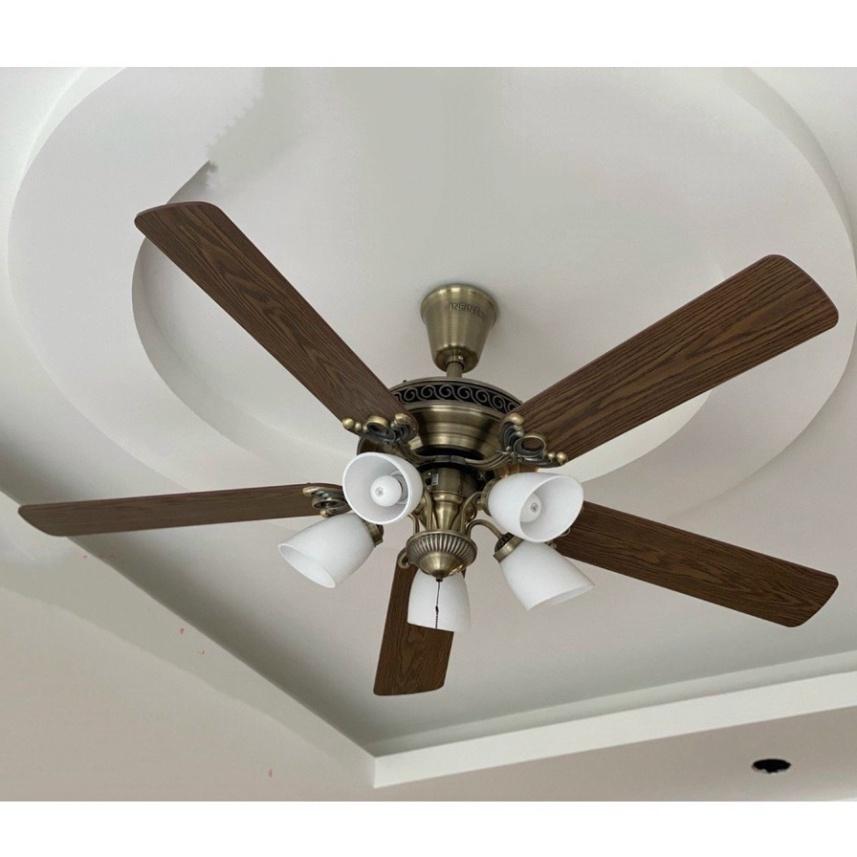 Quạt Trần Đèn Nhập Khẩu Cánh Gỗ 5 Bóng, Quạt Trần Trang Trí Kèm Điều Khiển Từ Xa