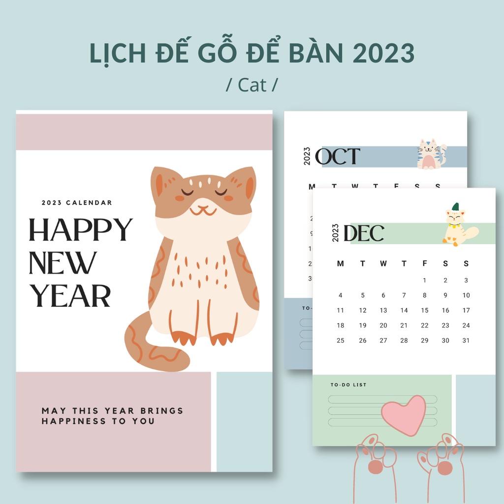 Lịch Đế Gỗ Để Bàn 2023 / Lịch Thiết Kế Chủ Đề CAT Có Lịch Âm