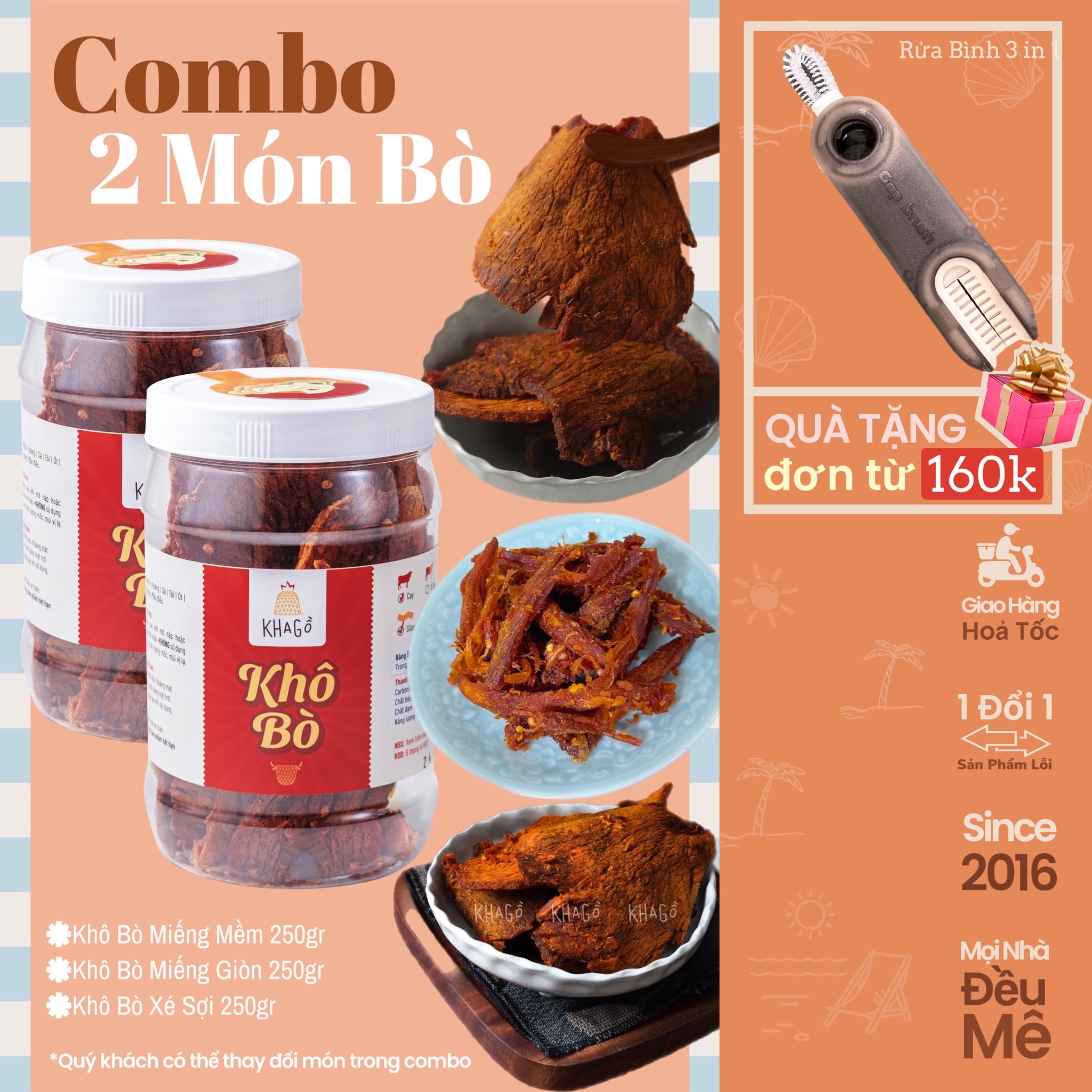[Giá Tiết Kiệm] Combo 2 Khô Bò 250gr | Kha Gồ | Ăn vặt văn phòng, Đặc sản, Du lịch, Tiệc Tùng, Quà tặng