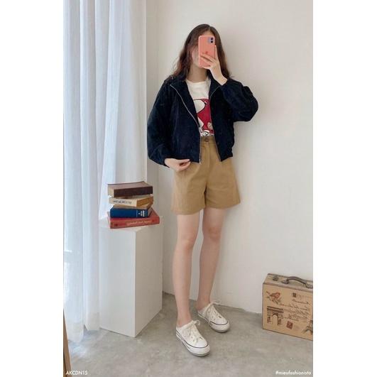 Áo khoác lửng croptop kaki nhung gân tay phồng unisex ulzzang nam nữ AK836