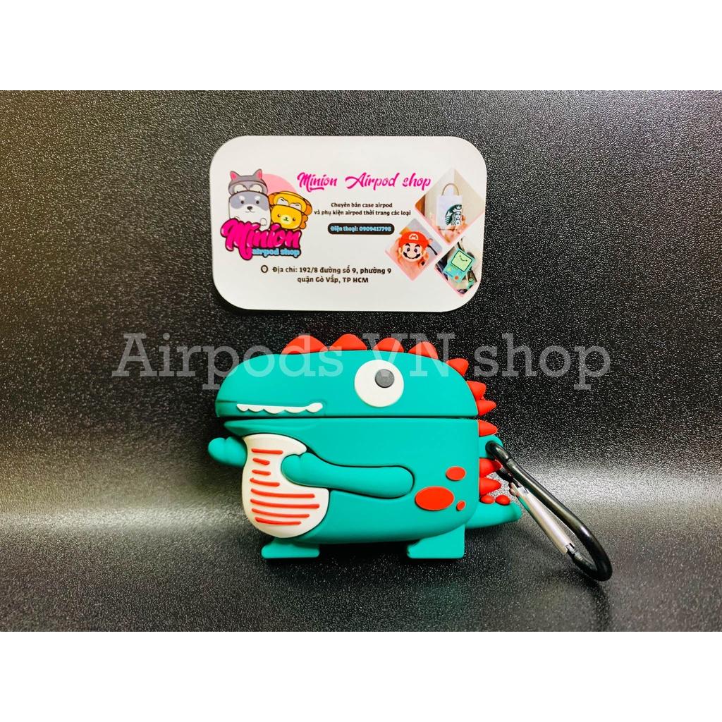 Bao Case Ốp dành cho Airpods 1/2 &amp; Airpods Pro khủng long xanh đỏ silicon 3D