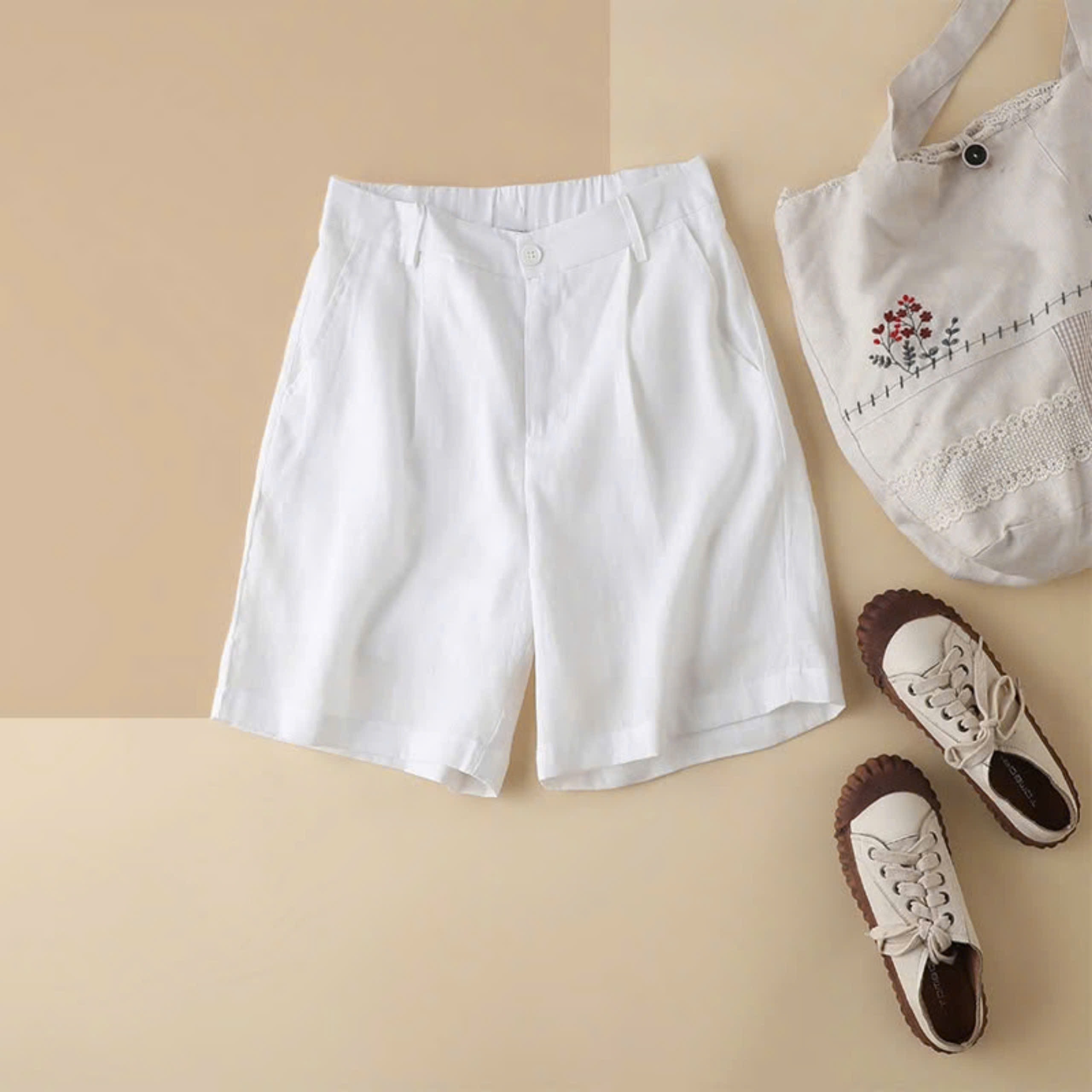 Set áo blazer nữ tay dài và quần đùi chất linen mềm mịn, thoải mái, phong cách Hàn Quốc, hàng hot girl 2025