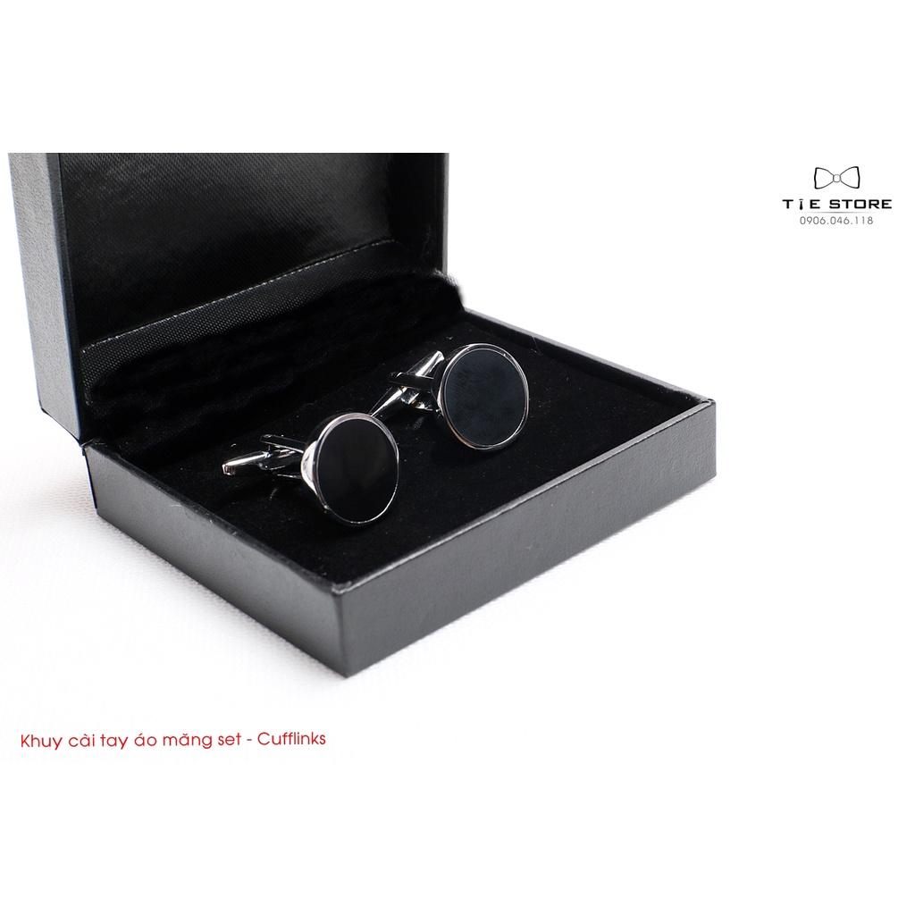 Khuy Cài tay áo Măng Set cao cấp đính đá - cufflinks , tặng kèm hộp nhỏ, màu đen trơn