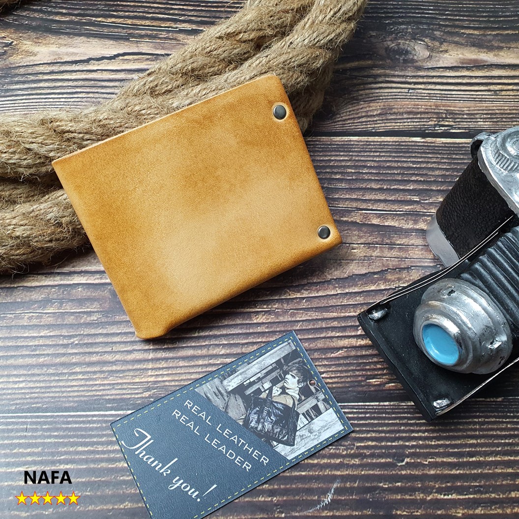 Ví nam da bò, ví handmade da nhuộm thủ công NAFA WS110 thời trang tinh tế – Màu Vàng bò