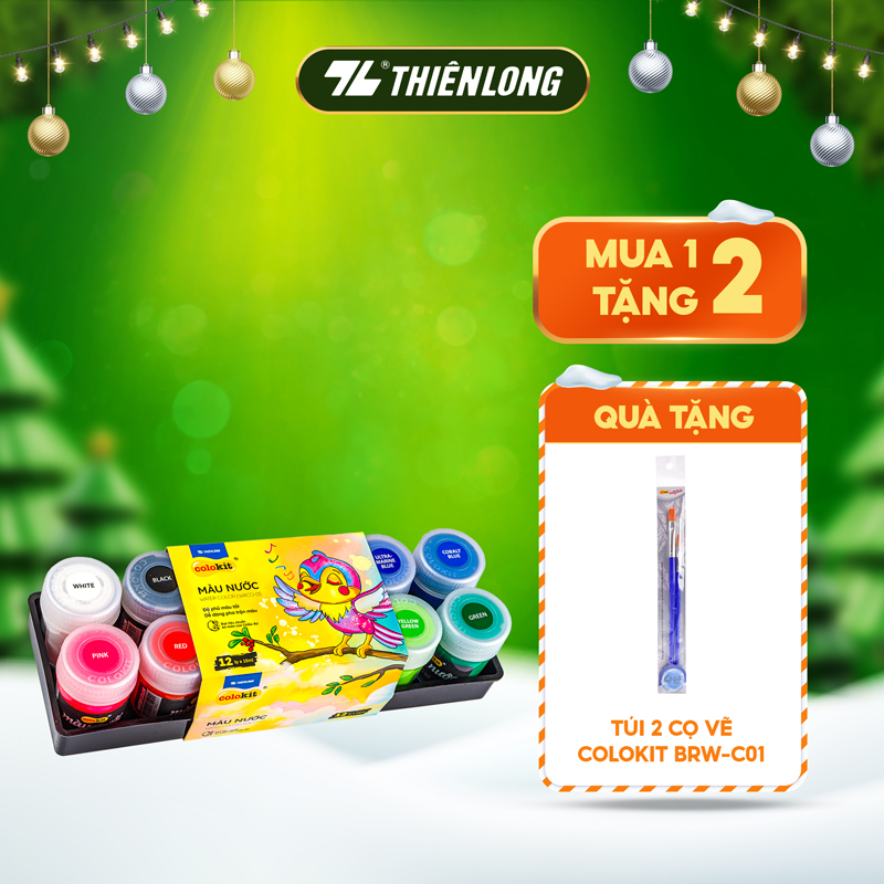 Màu nước Thiên Long Colokit 12 lọ 15ml, màu tươi sáng, độ phủ màu tốt, dễ pha trộn tạo màu mới, an toàn sử dụng WACO-05