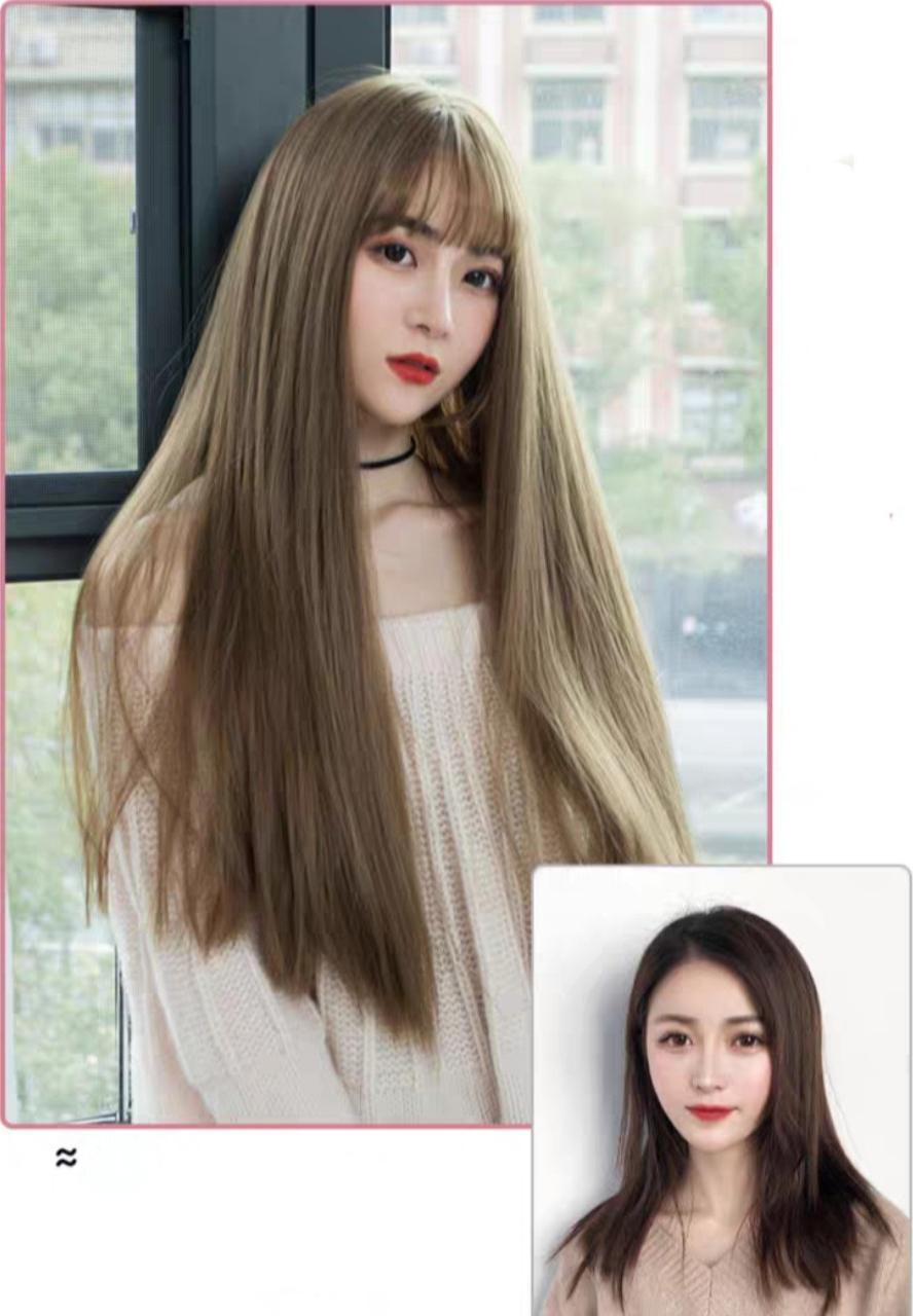 Tóc giả nguyên đầu thẳng dài kiểu Hàn Quốc siêu xinh có rãnh da đầu. Cam kết y hình, chịu được nhiệt, có thể bấm, uốn, duỗi, gội. Giống tóc thật 100%. Kèm theo lưới và lược