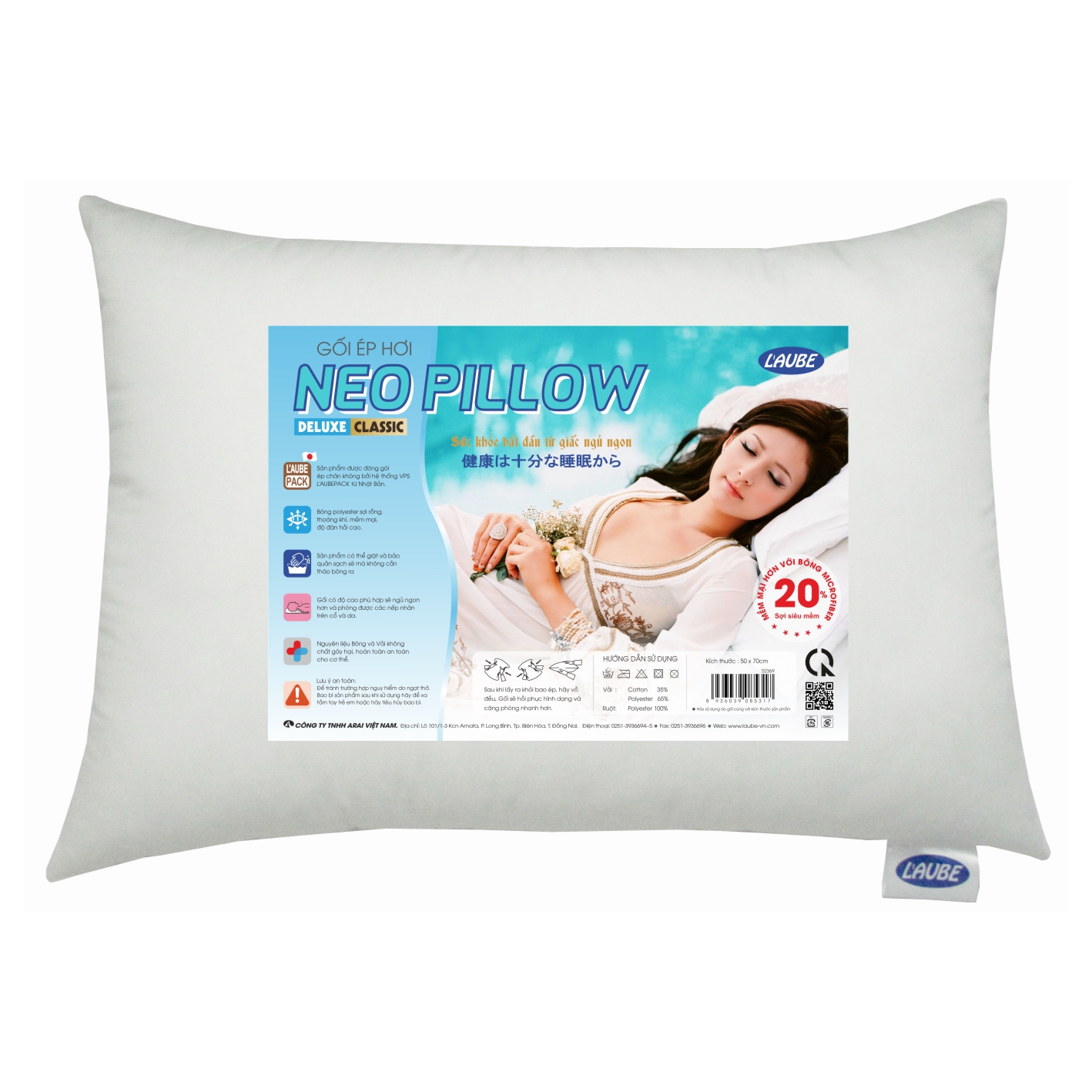 Gối ép hơi Neo pillow 50x70cm hiệu laube home