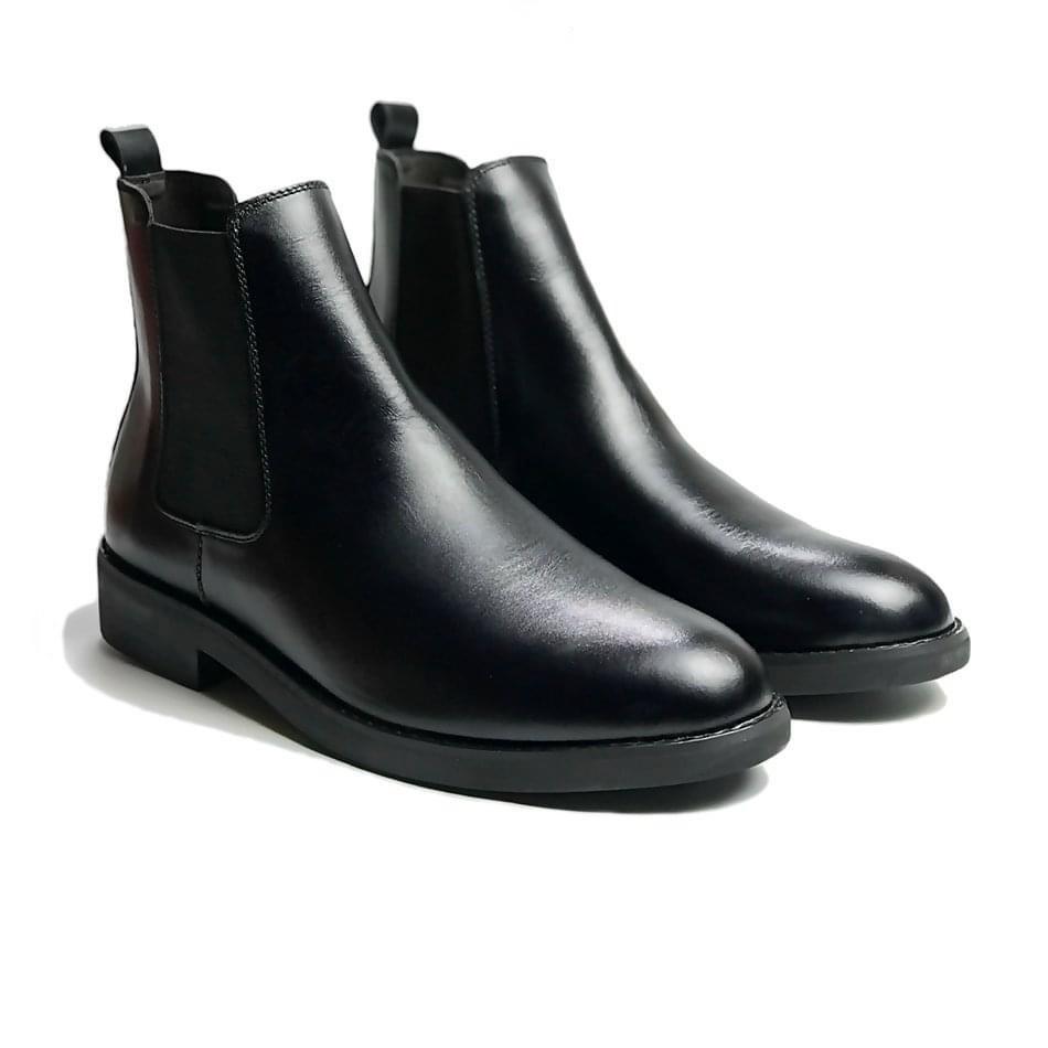 Hàng cao cấp Giày bốt nam cổ cao da xít chống nhăn, đế cao su đã khâu đế, giày chelsea boot nam