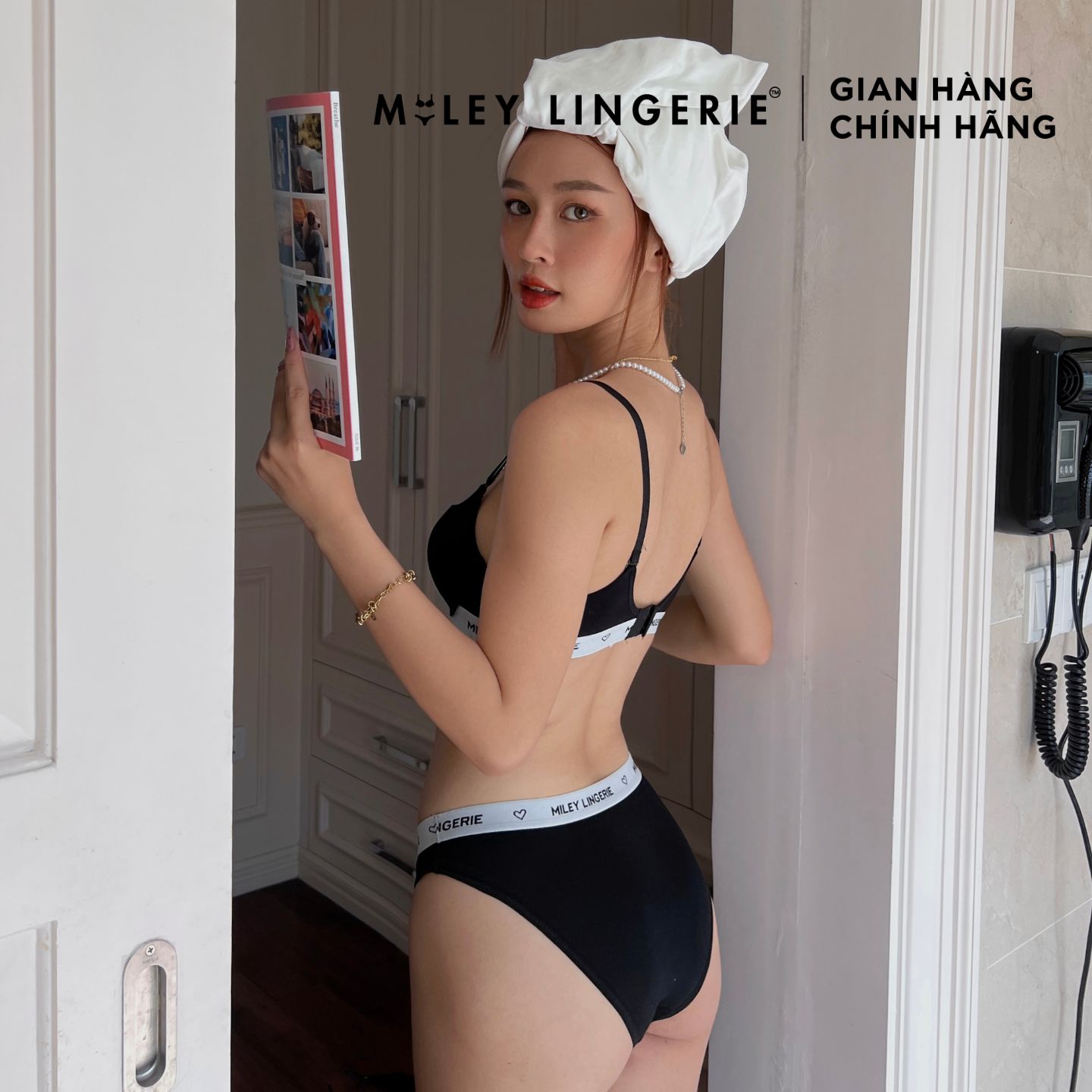 Bộ Đồ Lót Viền Lưng Logo Miley Vải Sợi Thiên Nhiên BamBoo Miley Lingerie BRB001_FBS01