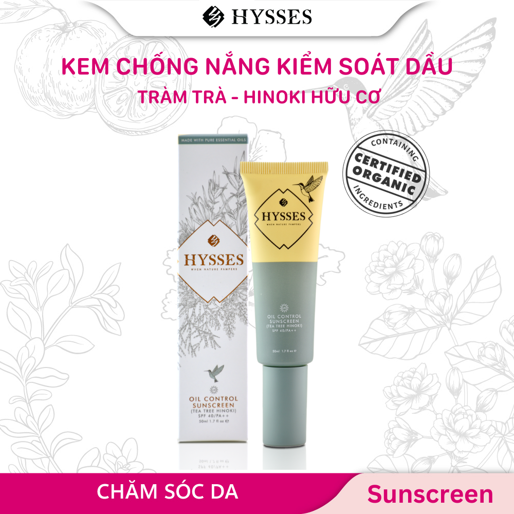 Kem Chống Nắng Cao Cấp Hysses Oil Control Kiểm Soát Bóng Nhờn, Điều Tiết Dầu, Bảo Vệ Da Trước Tia UVA/UVB Với Tinh Dầu Tràm Trà - Gỗ Hinoki Hữu Cơ Tự Nhiên