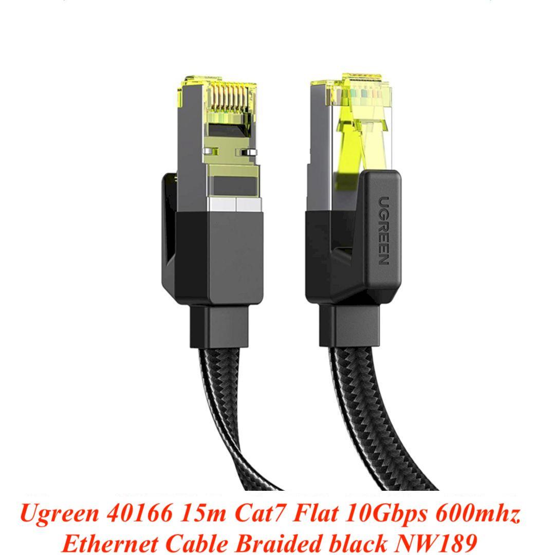 Ugreen UG40166NW189TK 15m 10Gbps 600mhz dây dẹt Nylon Braided Màu Đen Cáp mạng Cat7 - HÀNG CHÍNH HÃNG