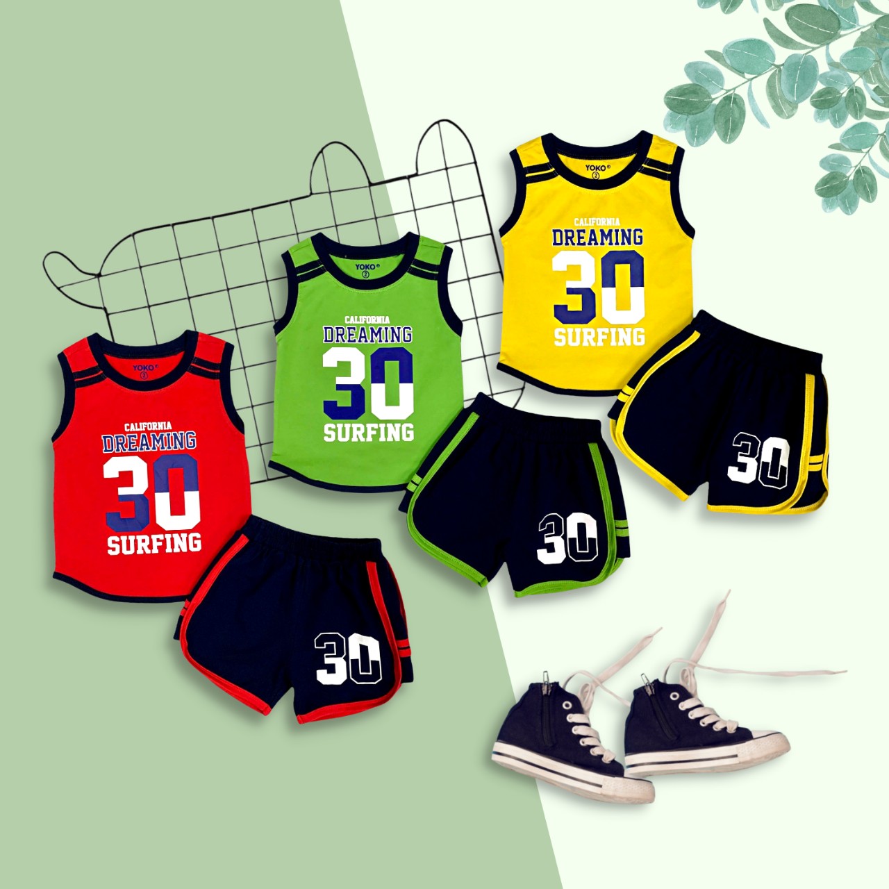 Bộ thun Yoko cotton cao cấp dành cho bé trai từ 25kg đến 37kg mẫu in số 30