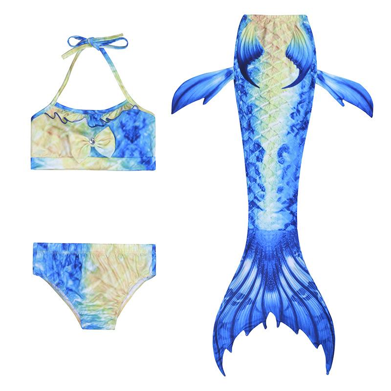 2021 Bé Gái Swimmable Mặc Đi Biển Sharkle Vây Bộ Trẻ Em Nàng Tiên Cá Đuôi Bơi Tắm Bikini Đồ Bơi