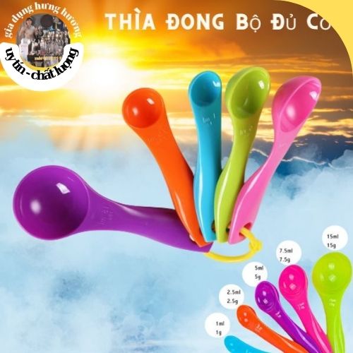 Thìa đong định lượng nhựa 5 cỡ, dụng cụ pha chế