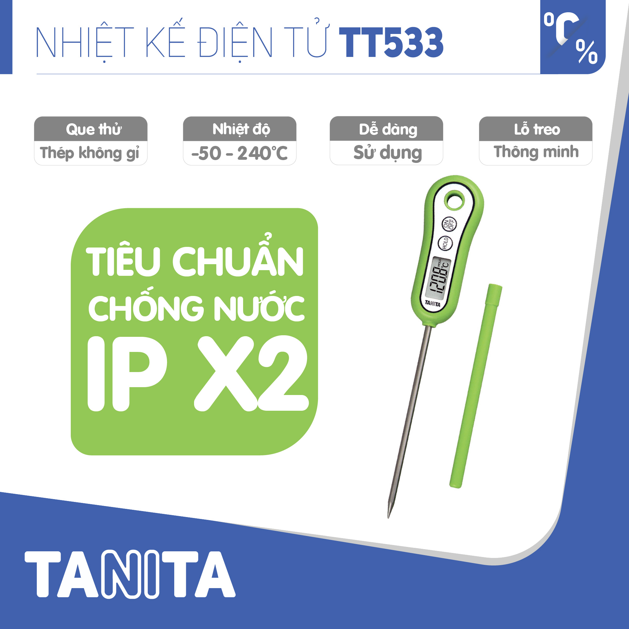 Nhiệt kế đo thực phẩm TANITA TT533,Nhiệt kế đo sữa,Nhiệt kế đo nhiệt độ sữa của bé,Nhiệt kế đo nước,Que đo pha sữa,Que đo cafe