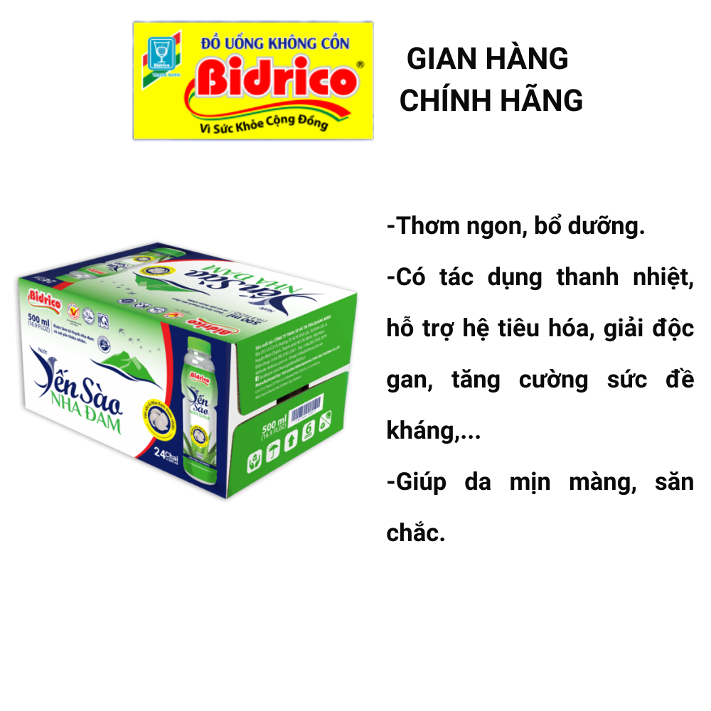 Nước Yến Sào Nha Đam Bidrico ( Thùng 24 chai 500ml )