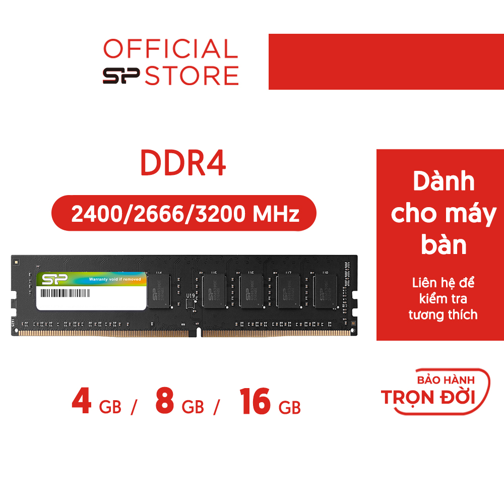 Ram máy tính DDR4 Silicon Power 4GB/8GB/16GB 2400/2666/3200MMHZ RAM PC - Hàng chính hãng