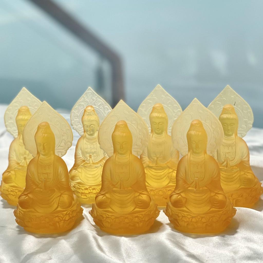 Tượng Quan Thế Âm Lá Bồ Đề, Quan Thế Âm Để Ô tô Đá LƯU LY - Kích Cỡ 12cm