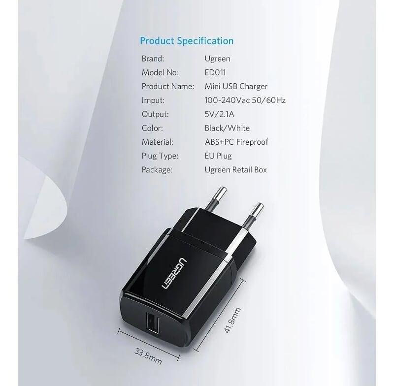 Ugreen UG50459ED011TK 5v 2.1A sạc USB màu đen - HÀNG CHÍNH HÃNG