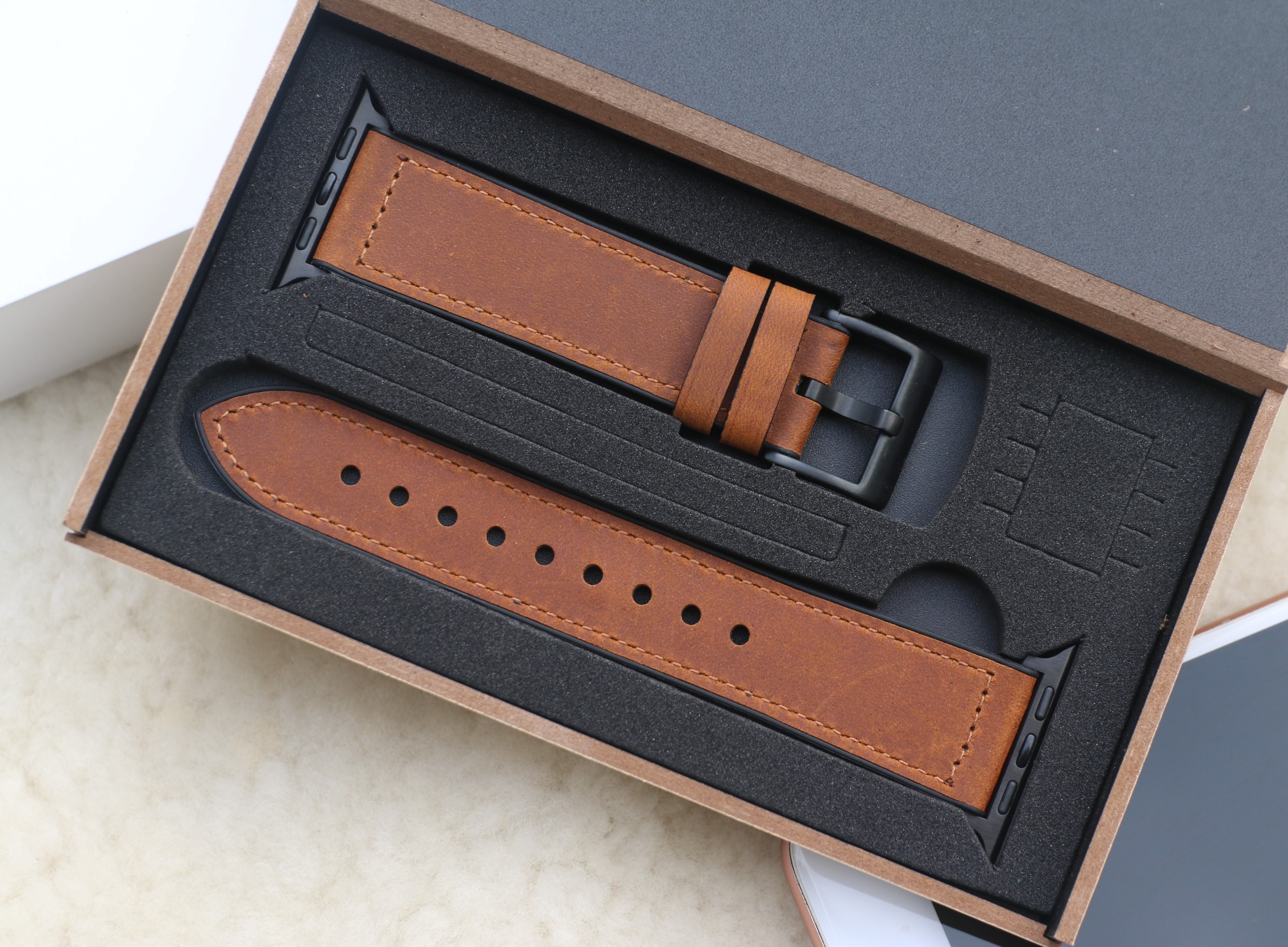 Dây da sáp dầu Vintage thay thế cho Apple watch hộp gỗ cao cấp- Hàng nhập khẩu