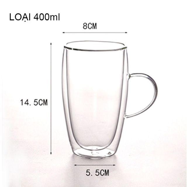 CỐC THỦY TINH 2 LỚP GIỮ NHIỆT UỐNG TRÀ VÀ CAFÉ, CÓ TAY