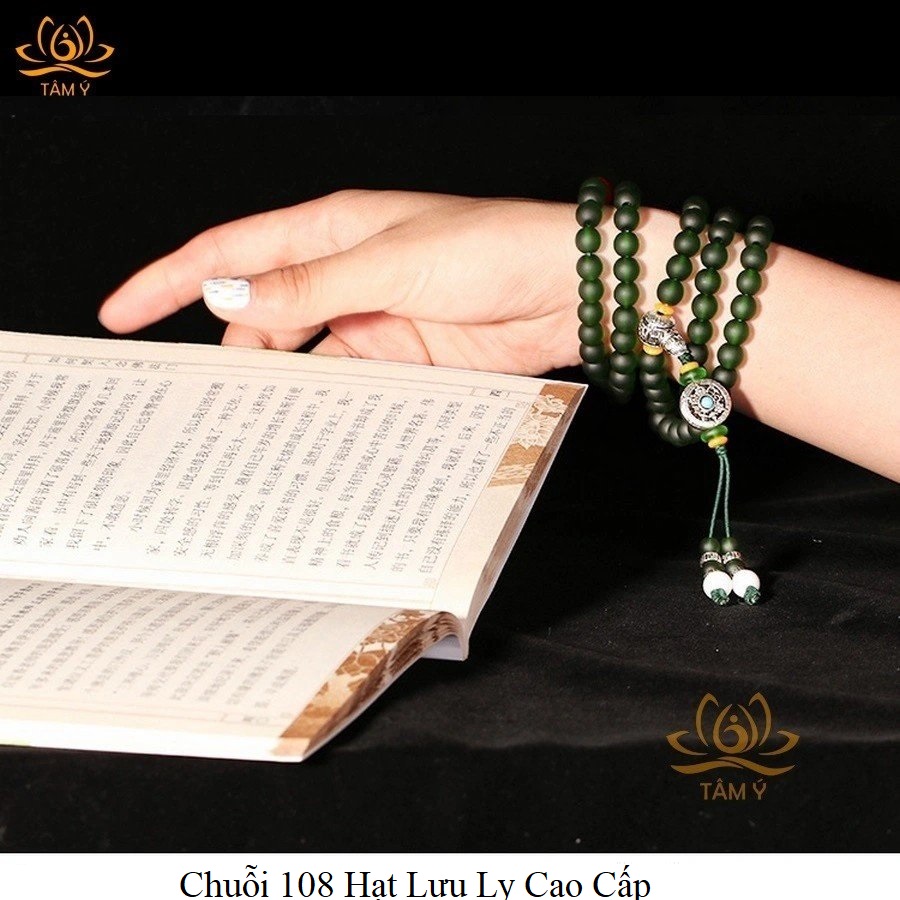 Chuỗi 108 Hạt (8x6) Lưu Ly Cao Cấp Đặc Biệt Màu Xanh Lục , Xanh Tara Lục Độ Mẫu Pháp Bảo Kim Cang Thừa Mật Tông Tâm Ý