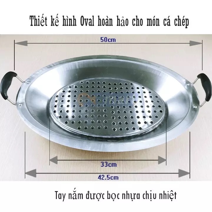 Bộ khay lẩu cá chép om dưa nguyên con bằng inox cao cấp sử dụng cho mọi loại bếp kể cả bếp từ, chuyên dùng cho gia đình, nhà hàng, quán ăn kèm vỉ lót