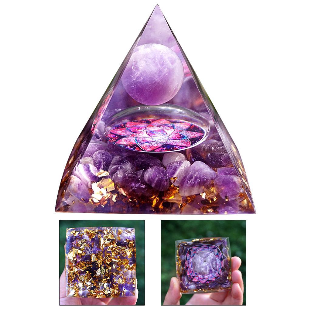 2 Pcs Crystal Pyramid Positive Energy Generator, Orgonite Amethyst Stone Home Decoration for Meditation & Reiki Heal-ing Figurine