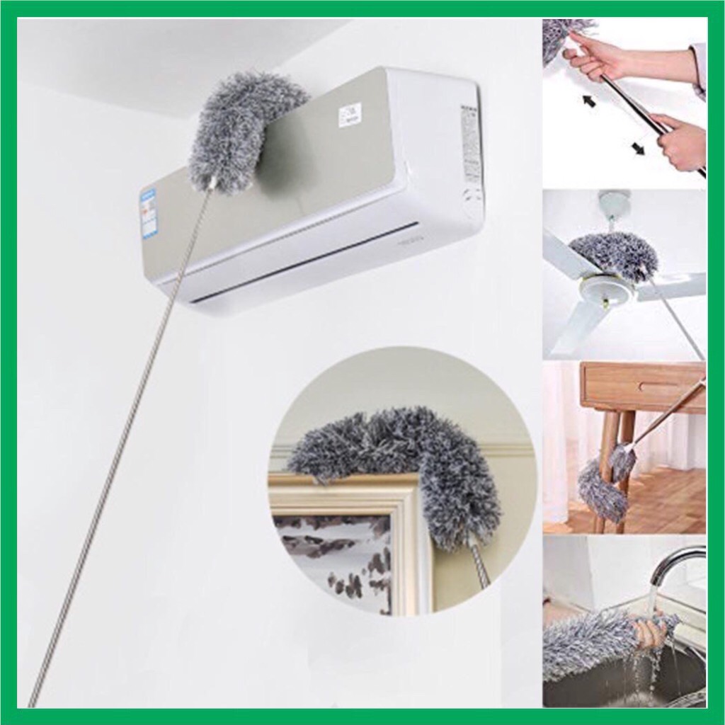Chổi quét trần bằng sợi vải siêu nhỏ, cán dài inox cao cấp