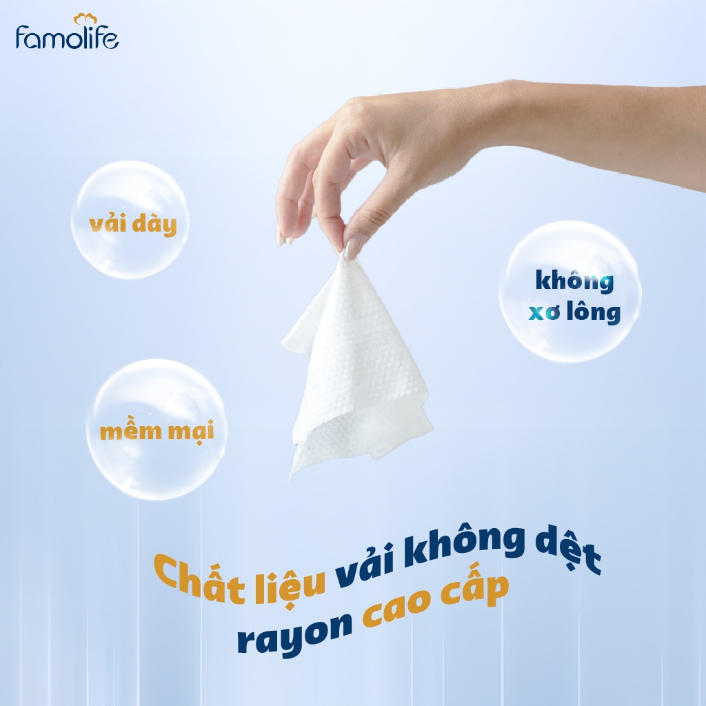 Khăn ướt Famolife 100 tờ không mùi mềm mịn, dưỡng ẩm vệ sinh cho người lớn