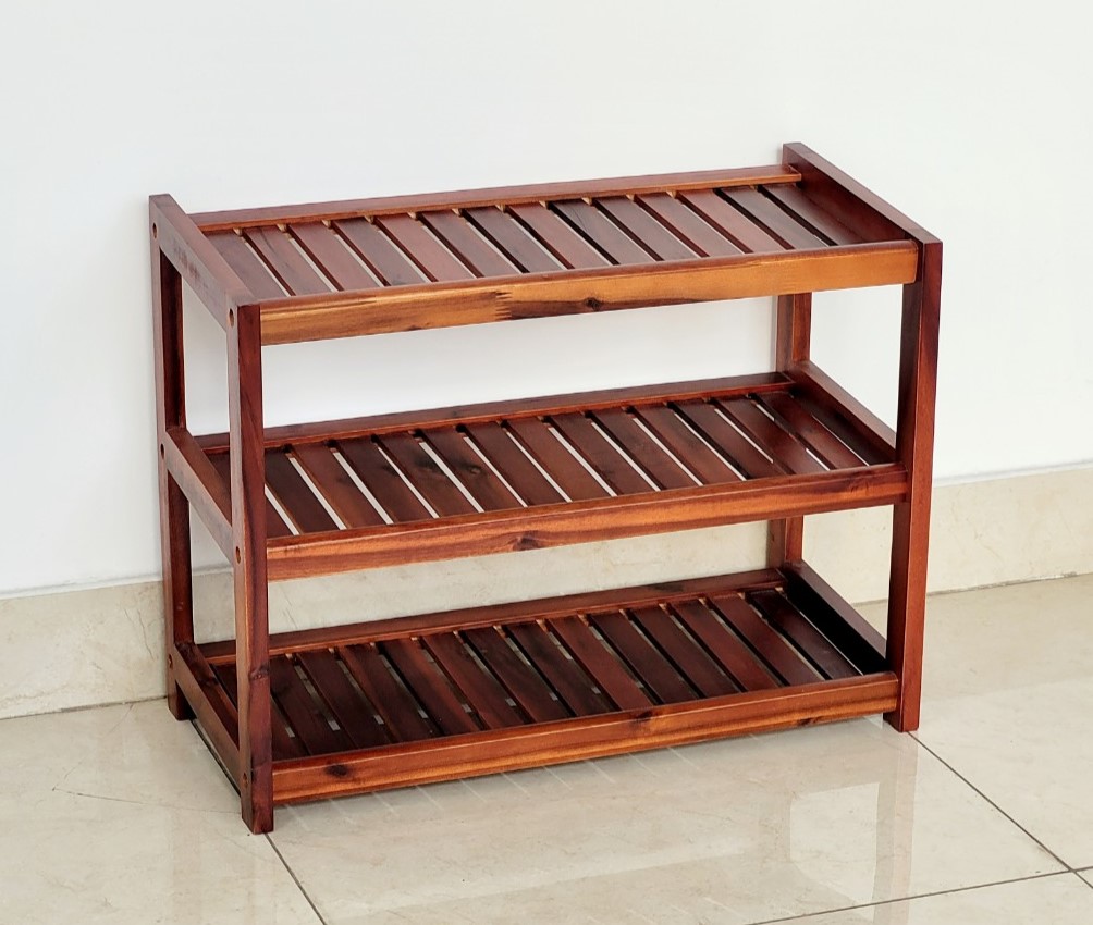 Kệ Giày Gỗ 3 Tầng, 4 Tầng, 5 Tầng Màu Nâu Ngang 60cm Nan Nghiêng - Hàng VN Xuất Khẩu