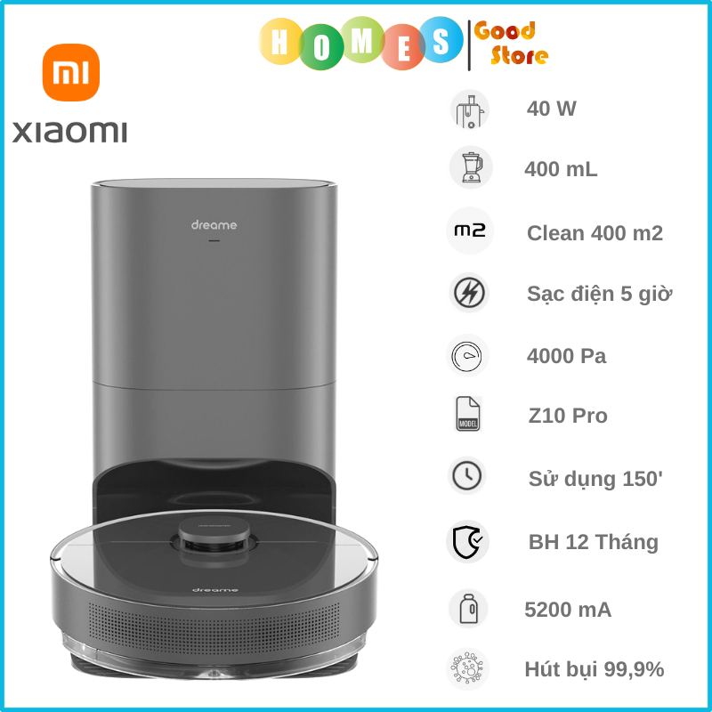 Robot Hút Bụi Lau Nhà XIAOMI Dreame Z10 Pro Tự Đổ Rác, Diện Tích Hoạt Động 200m2 Công Suất 40W Áp Suất 4000 Pa - Hàng Chính Hãng