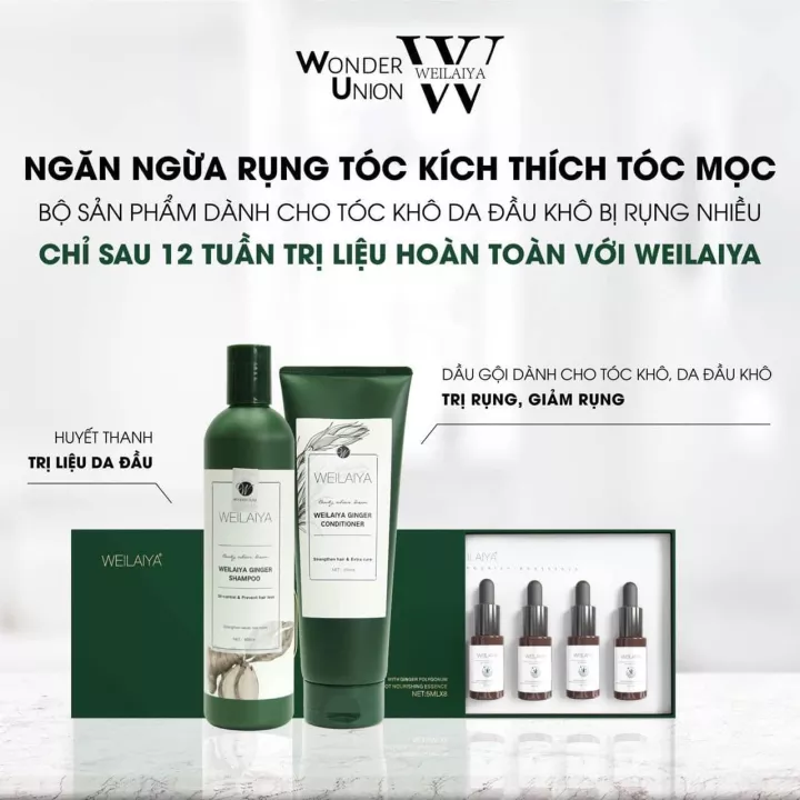 Combo Bộ Dầu Gội Xả Gừng + Huyết thanh Weilaiya Chính Hãng -  Bộ đôi hỗ trợ mọc tóc