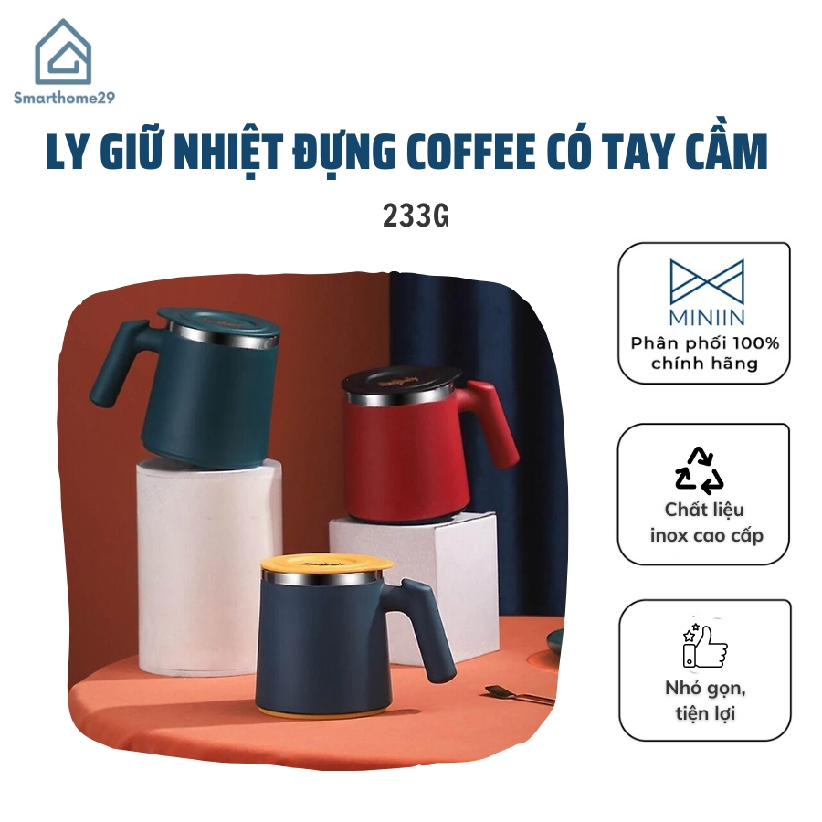 Ly Giữ Nhiệt Đựng Coffee Có Tay Cầm Cao Cấp - Ca Ủ Cháo Inox 304 - Hàng Loại 1 - Chính Hãng MINIIN