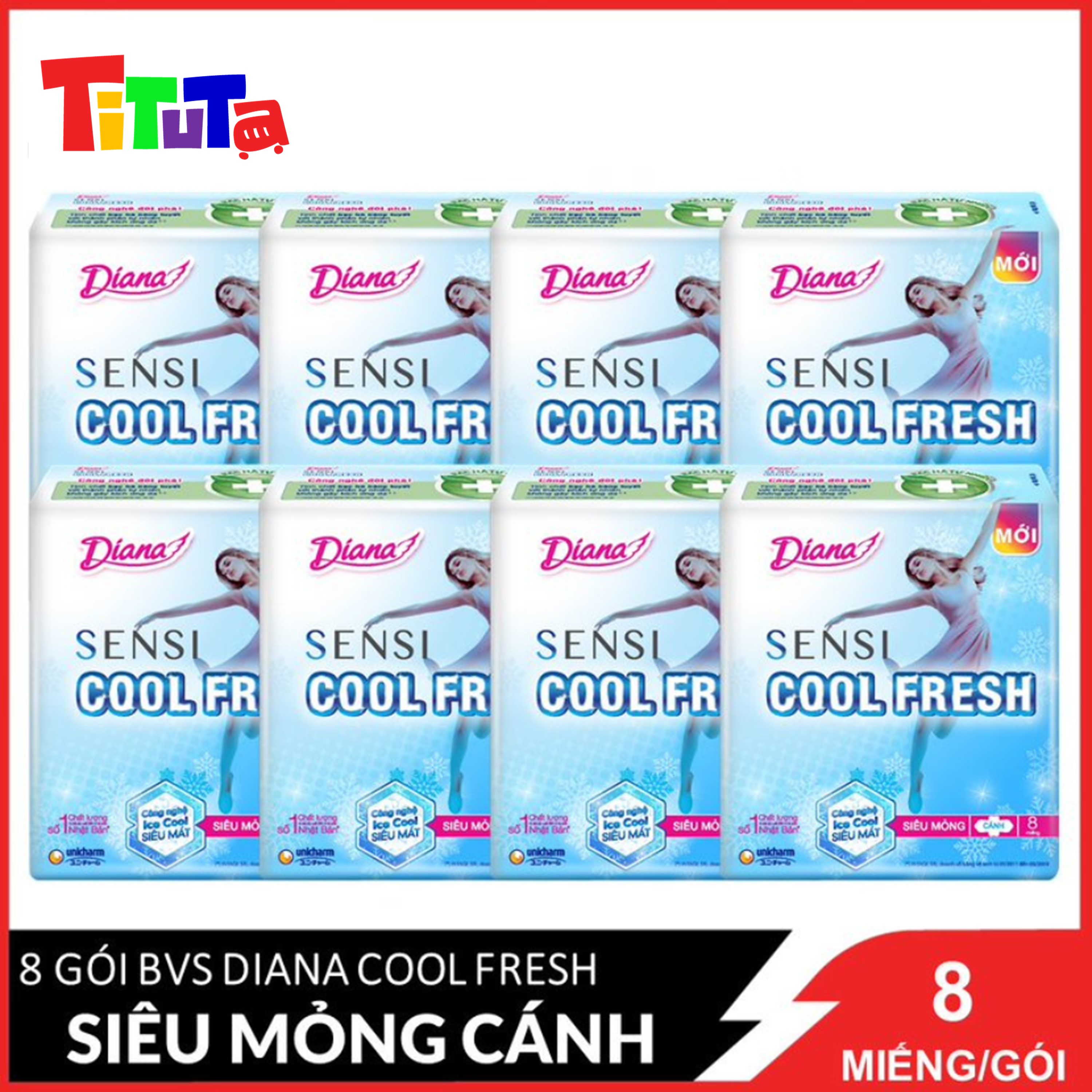 Combo 8 Gói Băng Vệ Sinh Diana Cool Fresh Siêu Mỏng (8 Miếng / Gói)