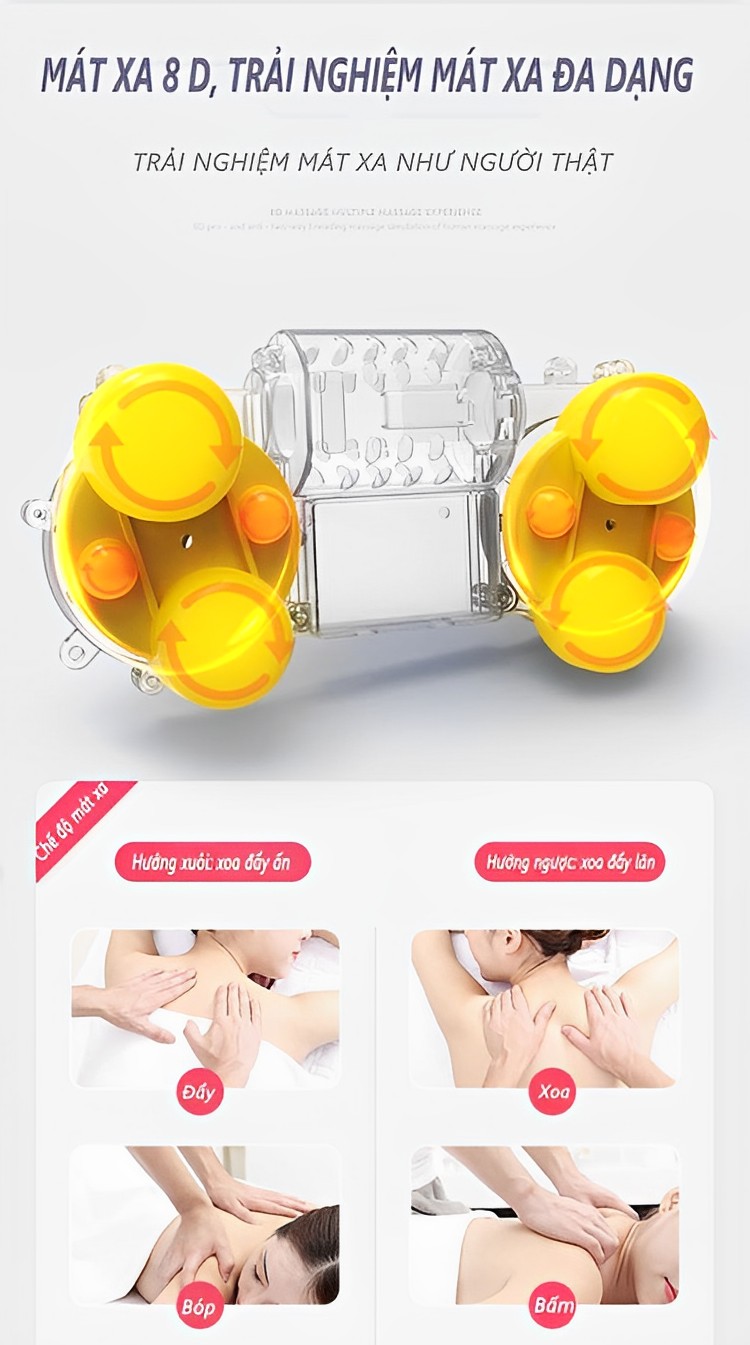 Gối massage cổ vai gáy, Máy massage lưng hồng ngoại trị liệu 16 đầu bi massage cùng chế độ rung SA-L16