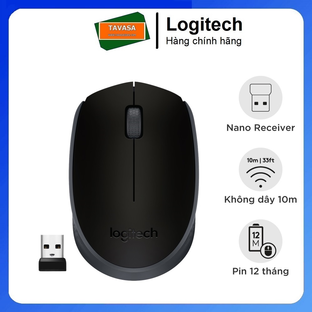 Chuột không dây Logitech B170 - đầu thu USB 2.4Ghz, pin 1 năm, nhỏ gọn, thiết kế thuận cả 2 tay, phù hợp PC/ Laptop - Hàng chính hãng